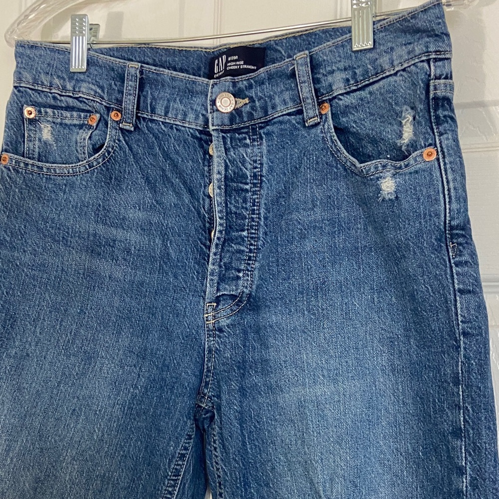 GAP Women’s Straight Blue Jeans with Distressed Details - Picture 4 of 6
